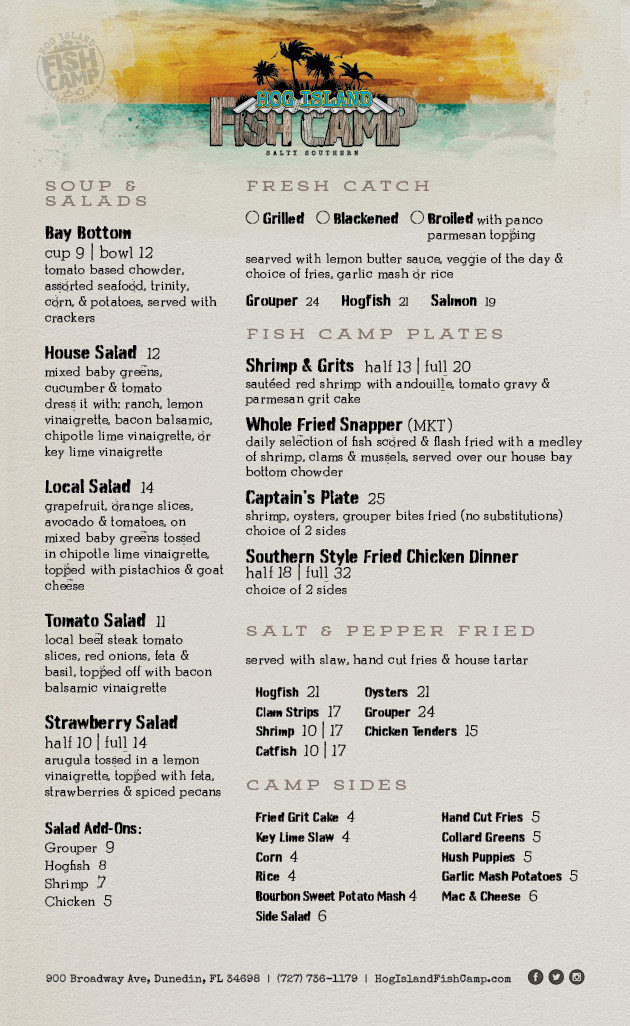 Lunch & Dinner Menu | Hog Island Fish Camp