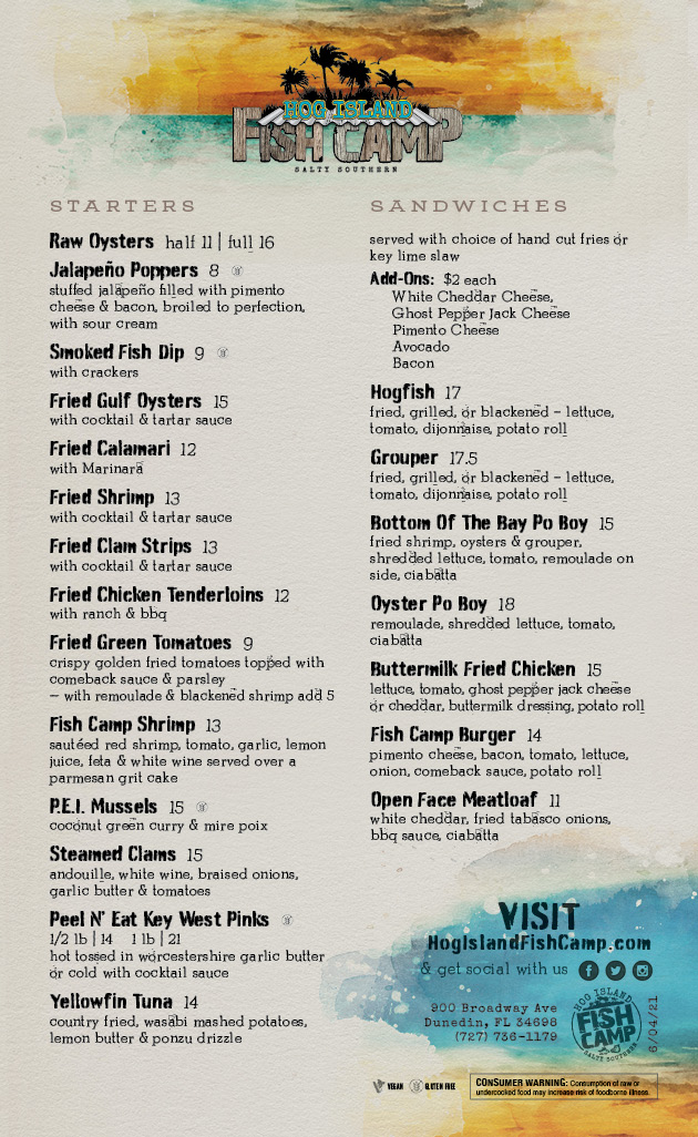 Lunch & Dinner Menu | Hog Island Fish Camp